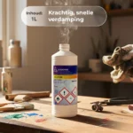 Aceton 1 liter in werkruimte met doek en gereedschap