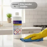 Reiniger van een werkblad met huishoud ammonia 5p