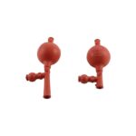 Red rubber laboratory stopcocks for chemical experiments and flow control.