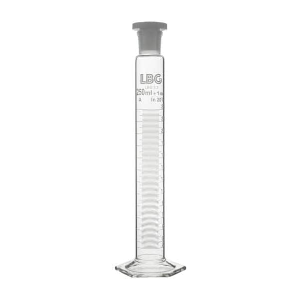 Clear 250ml laboratory graduated cylinder for precise measurement.