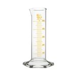 Beaker for laboratory use with measurement markings in millilitres.