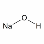 Molecuulstructuur van natriumhydroxide, bestaande uit één natriumatoom verbonden aan één zuurstofatoom en één waterstofatoom.