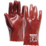 Rode chemisch bestendige PVC-handschoenen in verschillende lengtes