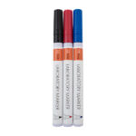 Lab marker set with black, red, and blue markers for laboratory use and scientific writing.