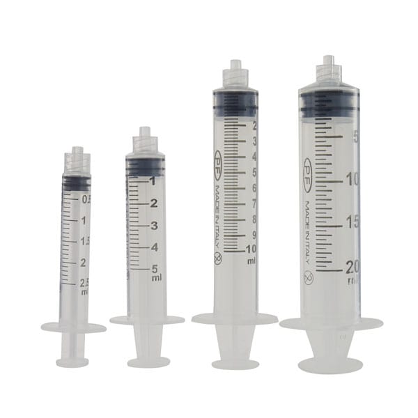 1. Syringes for precise chemical measurement and laboratory use in various sizes.