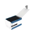 Vial rack with 96 slots in a laboratory test tube holder, for sample storage and organisation.