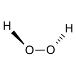 Molecuulstructuur van waterstofperoxide (H₂O₂) met atomen en covalente bindingen.