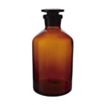 Reagensfles smalle hals met glazen stop, amberkleurig