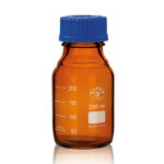 Amberkleurige laboratoriumfles met schaalverdeling GL45, borosilicaat 3.3
