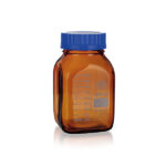 Amberkleurige laboratoriumfles met schaalverdeling GL80